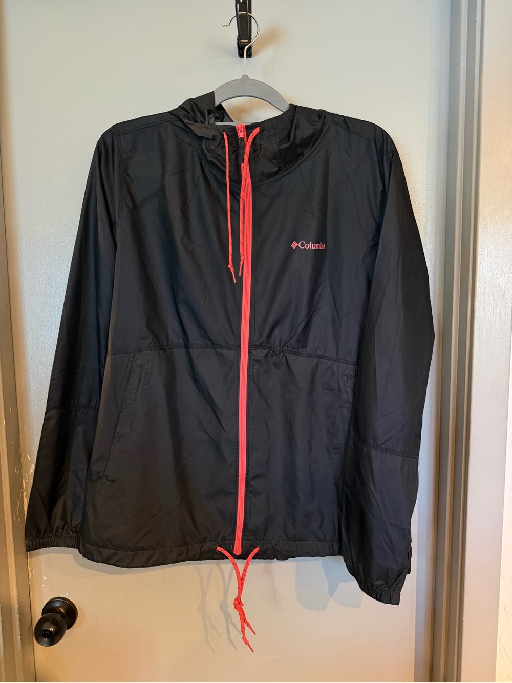 Columbia Black Rain Jacket with Pink Accents